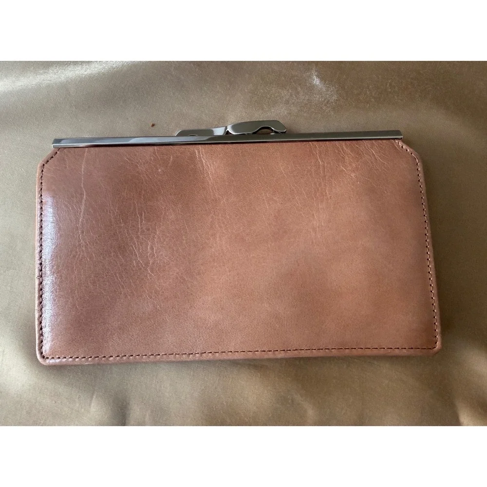 Abas Tan Leather Frame Wallet Kiss Lock Clutch Silver Hardware Tan Brown